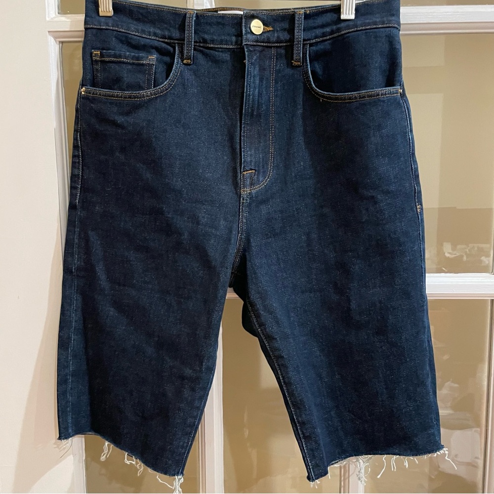 Frame Denim Dark Blue Raw Hem Denim Bermuda Shorts
